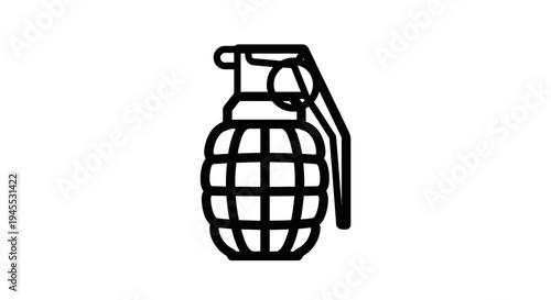 Grenade Icon Silhouette - Simple Line Art Symbol on White Background
