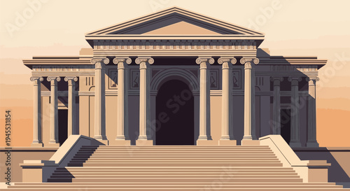 Vector illustration of ancient Greek or Roman style building with columns and steps