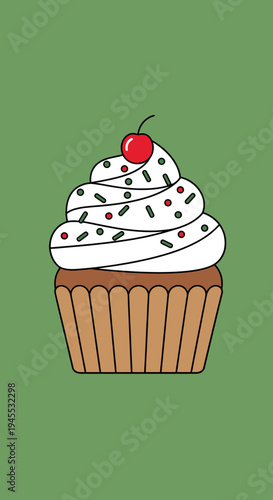 Colorful Frosted Cupcake with Cherry.