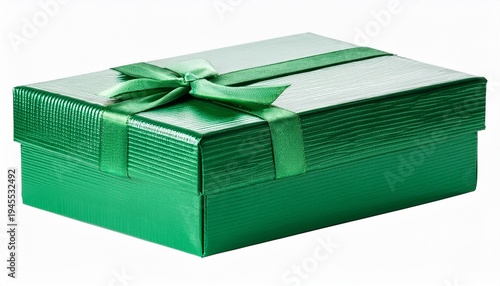 Green Gift Box Isolated On Transparent Background Cutout