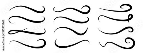 Set of different baseball swoosh tails, swoosh waves for text vector elements