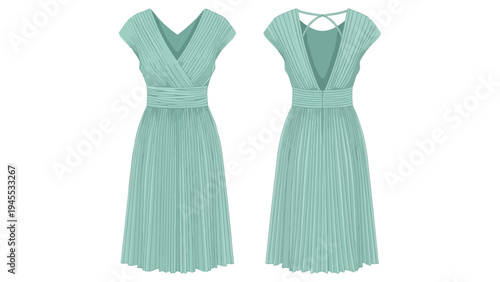 Elegant pleated mint green midi dress with sophisticated V-neck, delicate cap sleeves, and a unique criss-cross back, ideal for chic events and