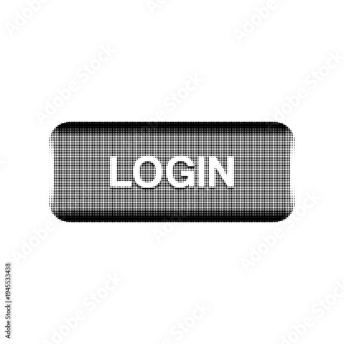 Login button interface element in monochrome halftone style isolated on light background. Web UI symbol for authentication, account access, digital security and user sign in.