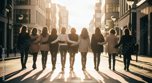 Group of young women walking together.
