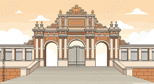 Vector illustration of ornate building entrance with arches