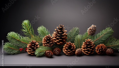 Christmas Pine Cones And Branches Arranged Decoratively