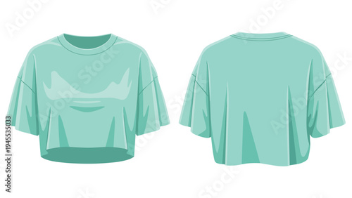 Modern mint green crop top vector illustration, displaying clear front and back views, ideal for contemporary fashion apparel mockups, casual wear