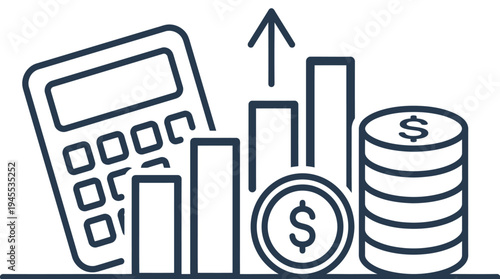 A financial graph illustrating business growth with a calculator and money.