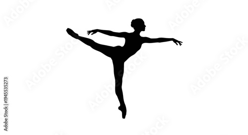 Silhouette of a Ballerina Performing an Arabesque on White Background.