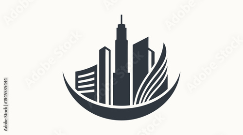 Cityscape illustration depicts modern skyscrapers with sleek lines and urban landscape design