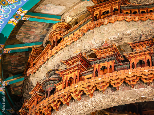 Decorative Wood-Carved Caisson Ceiling in Chinese Traditional Building