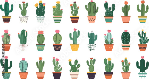 Vector illustration set of flowers and cactus icons for design and decoration