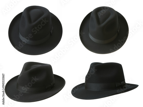 Black fedora hats from different perspectives fedoras