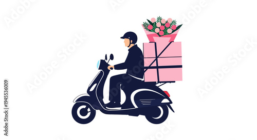 Delivery Man Riding Motor Scooter Fast.