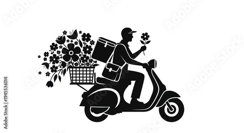 Delivery Man Riding a Scooter with Flowers.