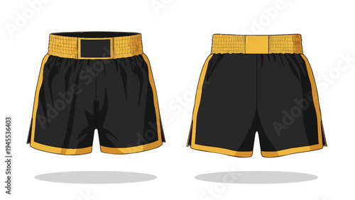 Professional boxing shorts in a striking black and gold design, ideal for intense training and competitive matches, offering comfort and style to