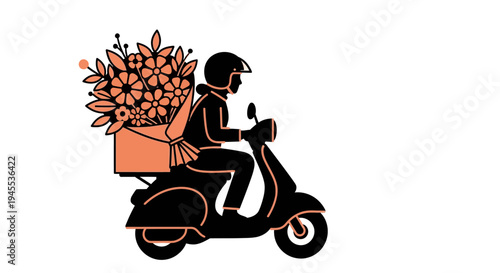 Delivery rider with flower bouquet.