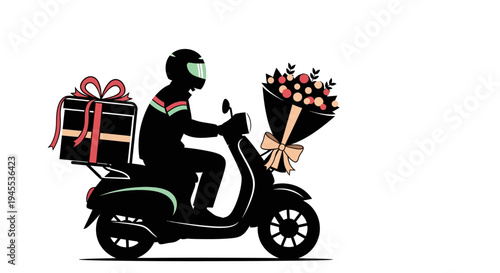 Delivery Rider with Gifts and Flowers.