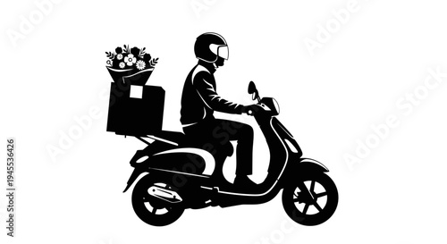 Delivery rider on scooter with food.