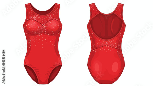 Vibrant crimson athletic bodysuit with shimmering adornments perfect for dynamic movement and stylish performance showcasing front and elegant