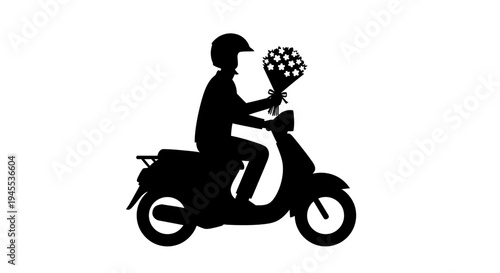 Man Riding Motorcycle with Delivery Bag.