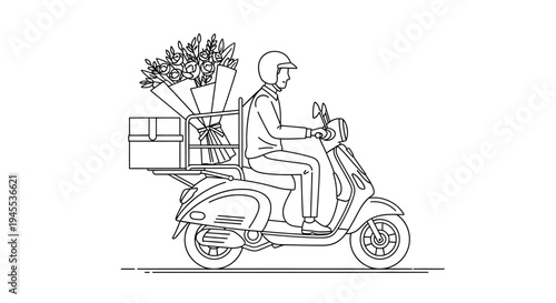 Man Riding Motorcycle with Delivery Boxes.