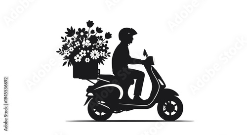 Man Riding Motorcycle with Flower Box.