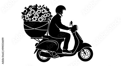 Man Riding Motorcycle with Flower Cargo.
