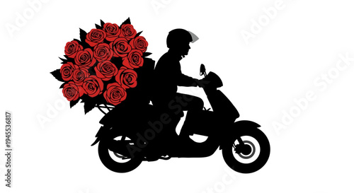 Man Riding Motorcycle with Red Roses.