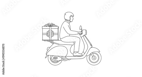 Man riding scooter with delivery box.