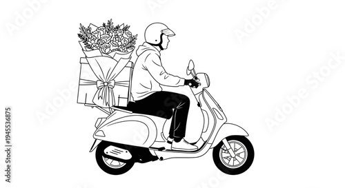 Man riding scooter with delivery packages.