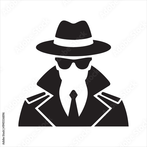 Spy Silhouette Icon – Secret Agent in Hat and Coat Vector Illustration