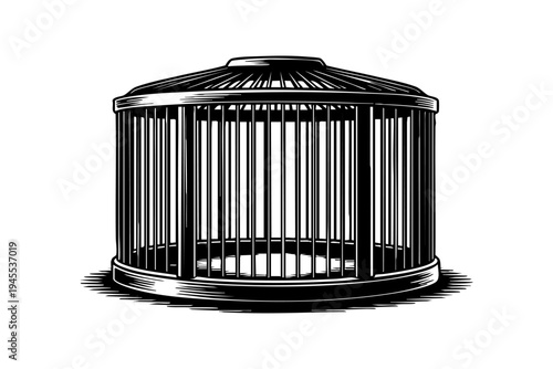 MMA cage vintage engraving illustration black and white drawing