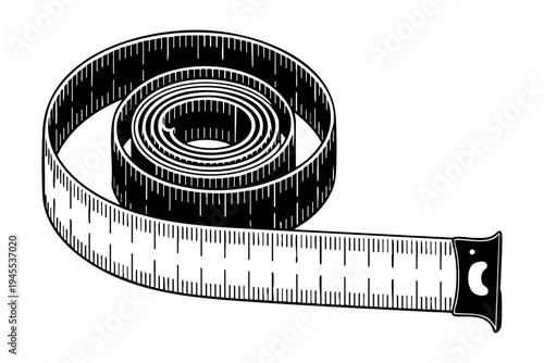 Measuring tape vintage engraving illustration black and white drawing