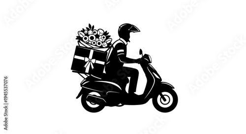Man riding scooter with food delivery.