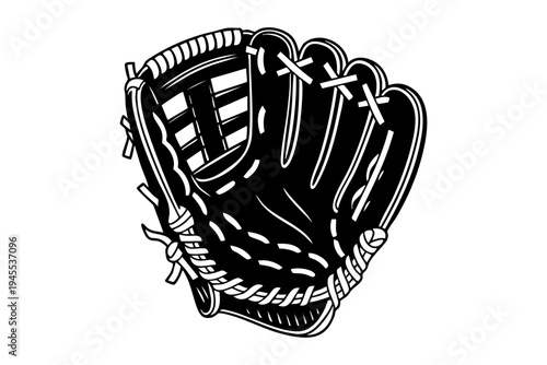 Baseball glove vintage engraving illustration black and white drawing
