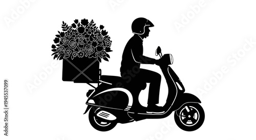 Man Riding Scooter with Plant Box.