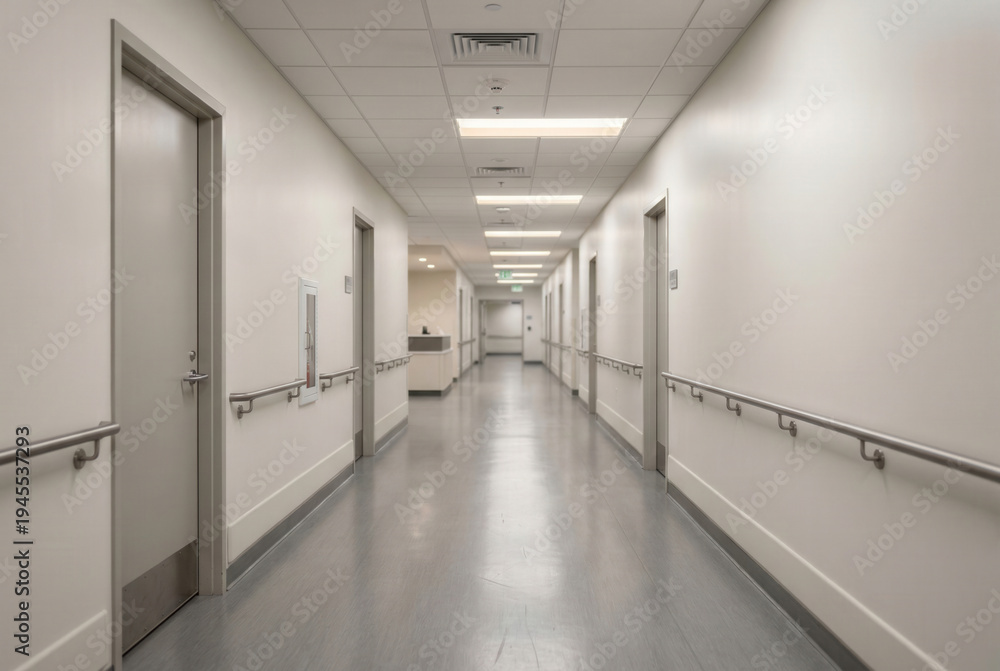 Obraz premium Empty hospital corridor with clean modern interior