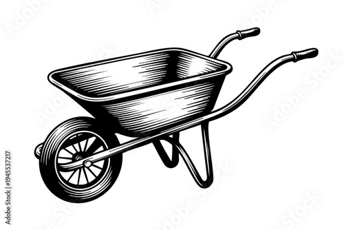 Wheelbarrow vintage engraving illustration black and white drawing
