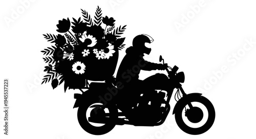 Motorcyclist Riding with Flowers on Bike.