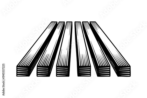 Wood planks vintage engraving illustration, black and white line drawing