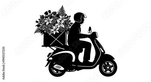 Person Riding Motorcycle with Flowers.