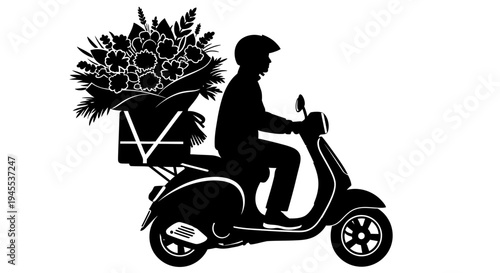 Person Riding Scooter with Flowers.