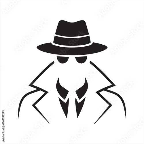 Spy Silhouette Icon – Secret Agent in Hat and Coat Vector Illustration