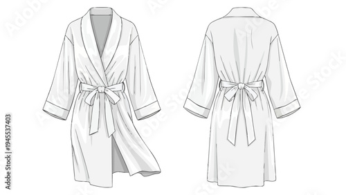 Detailed technical illustration of a classic comfortable lounge robe design featuring both views