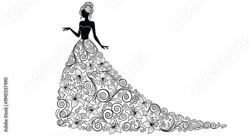 Vector illustration of woman in elegant floral dress