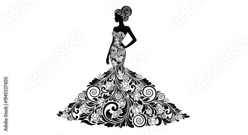 Vector illustration of a woman in a floral ball gown