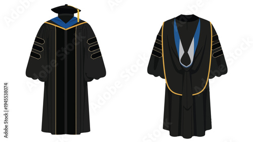 Distinct academic regalia representing advanced scholarly achievement and commencement ceremony attire for higher education graduates a symbol of
