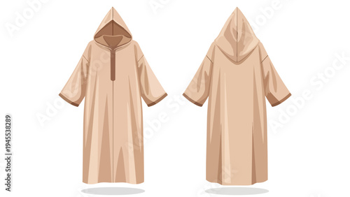 Traditional hooded robe design illustration front and back views comfortable attire for cultural representation