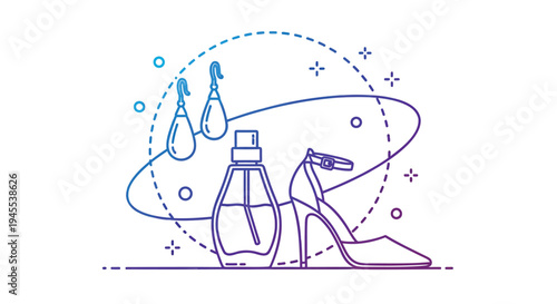 Vector illustration of perfume bottle and high heel shoe